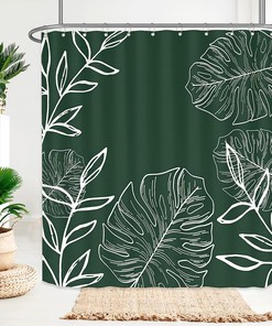 Green Tropical Monstera Leaf Shower Curtain, Waterproof Bath Accessory 