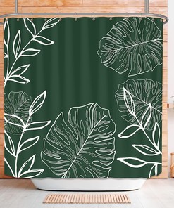 Green Tropical Monstera Leaf Shower Curtain, Waterproof Bath Accessory