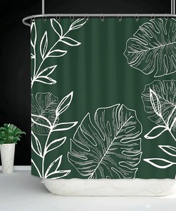 Green Tropical Monstera Leaf Shower Curtain, Waterproof Bath Accessory 