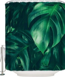Green Tropical Palm Leaf Waterproof Fabric Shower Curtain For Bathroom
