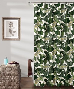 Green Tropical Paradise Lush Decor Shower Curtain with a Leaf Rainforest Island Print Design for the Bathroom