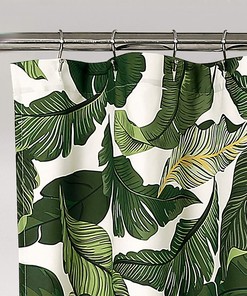Green Tropical Paradise Lush Decor Shower Curtain with a Leaf Rainforest Island Print Design for the Bathroom