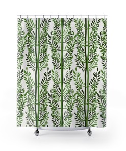Green Tropical Plants Bathroom Curtain Featuring Bamboo Trees Shower Curtain, Waterproof Fabric, Home Decor Gifts