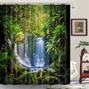 Green Tropical Plants and Waterfall Shower Curtain for a Rainforest Bathroom