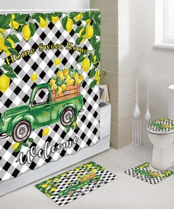 Green Truck Lemon Shower Curtain - Kitchen Farmhouse Bathroom Decor