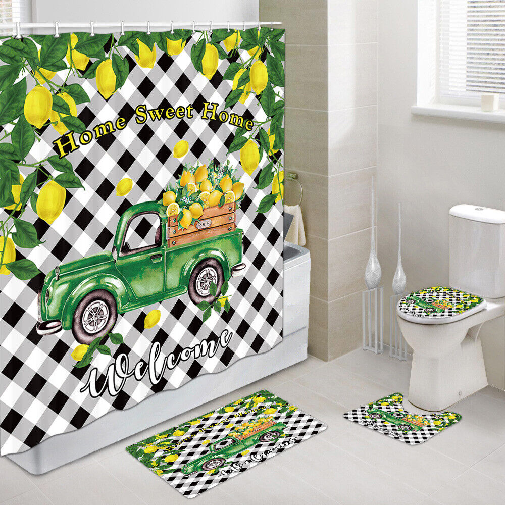 Green Truck Lemon Shower Curtain - Kitchen Farmhouse Bathroom Decor