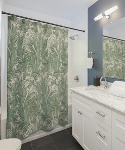 Green Tulips Floral Pattern William Morris Shower Curtain - English Country Home Decor