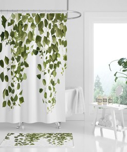 Green Vine Leaves Farmhouse Bath Set Shower Curtain For Rustic Bathroom
