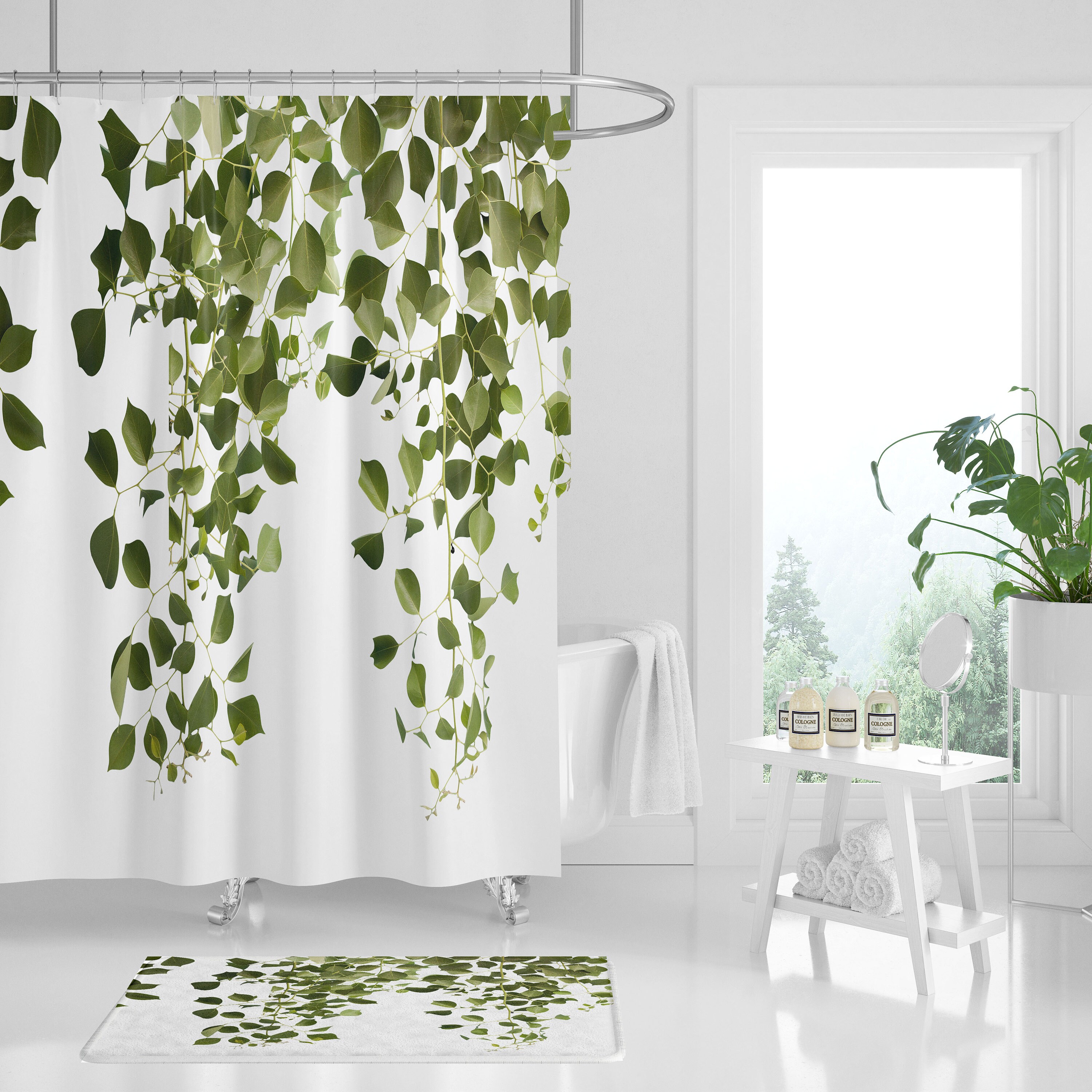 Green Vine Leaves Farmhouse Bath Set Shower Curtain For Rustic Bathroom
