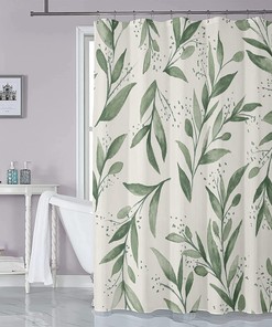 Green Watercolor Botanical Leaves Shower Curtain