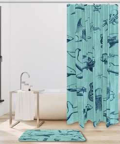 Green Whale Ocean Print Waterproof Shower Curtain for Bathroom