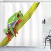 Green White Red Animal Shower Curtain, Native Animals In American Wilds Little Tree Frog Sitting On Branch