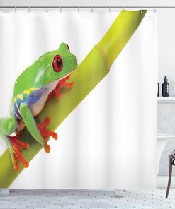 Green White Red Animal Shower Curtain, Native Animals In American Wilds Little Tree Frog Sitting On Branch