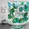 Green White Watercolor Tropical Palm Leaves Shower Curtain for Bathroom
