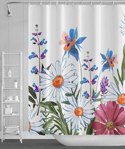 Green Wildflower Botanical Shower Curtain - Chic and Elegant Bath Accessory