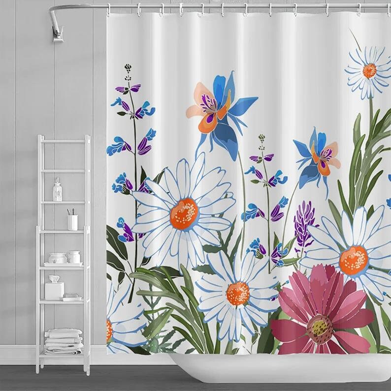 Green Wildflower Botanical Shower Curtain - Chic and Elegant Bath Accessory