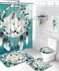 Green Wolf Dream Catcher Animal Shower Curtain for Chic Bathroom Decor