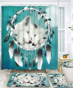 Green Wolf Dream Catcher Animal Shower Curtain for Chic Bathroom Decor