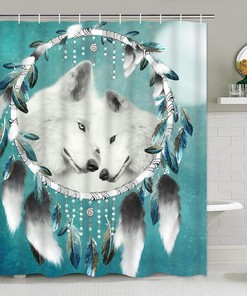Green Wolf Dream Catcher Animal Shower Curtain for Chic Bathroom Decor