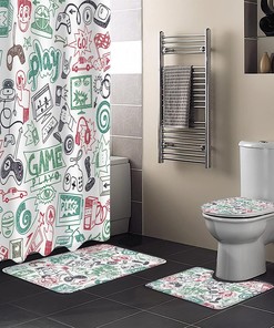 Green and Red Graffiti Play Games Luxury Shower Curtain