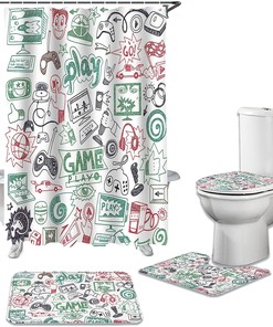 Green and Red Graffiti Play Games Luxury Shower Curtain