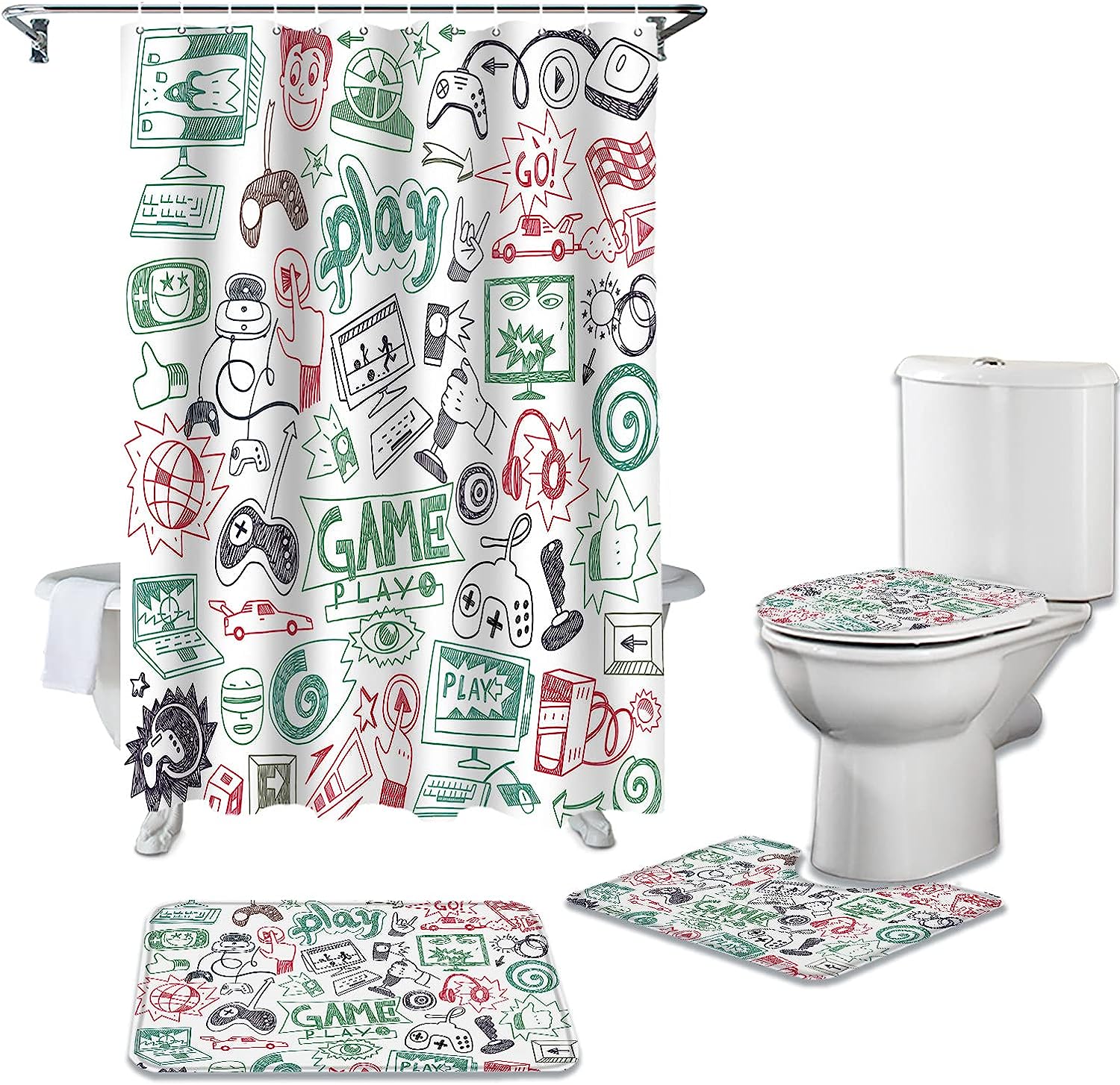 Green and Red Graffiti Play Games Luxury Shower Curtain