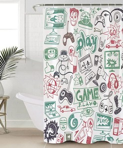 Green and Red Graffiti Play Games Luxury Shower Curtain