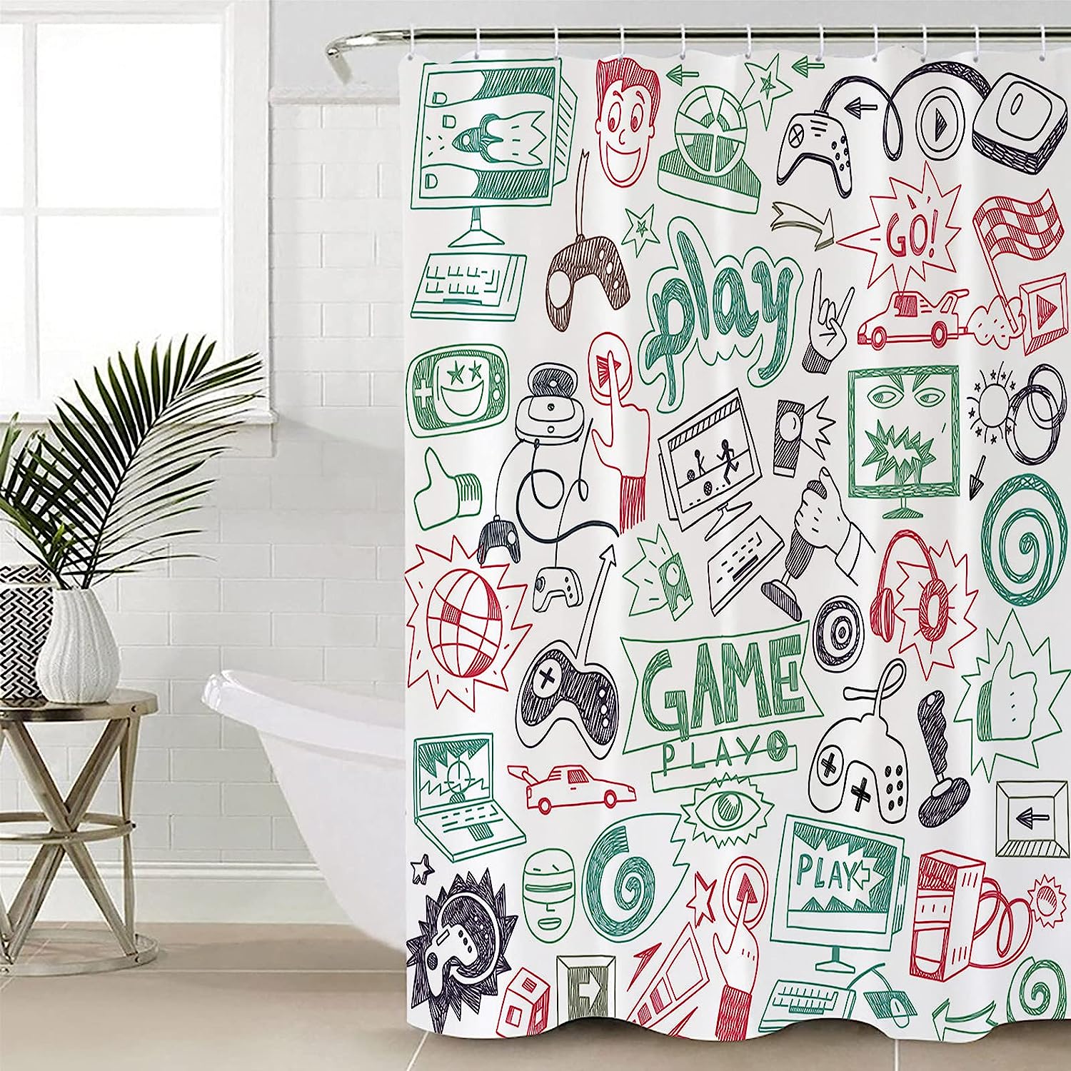 Green and Red Graffiti Play Games Luxury Shower Curtain