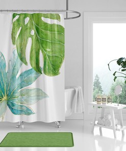 Green and White Plant Shower Curtain, Waterproof Fabric for a Spa-Like Experience