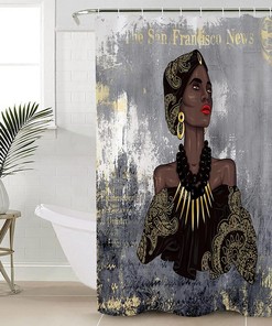 Grey Abstract Art African American Girl Shower Curtain with Unique Design 