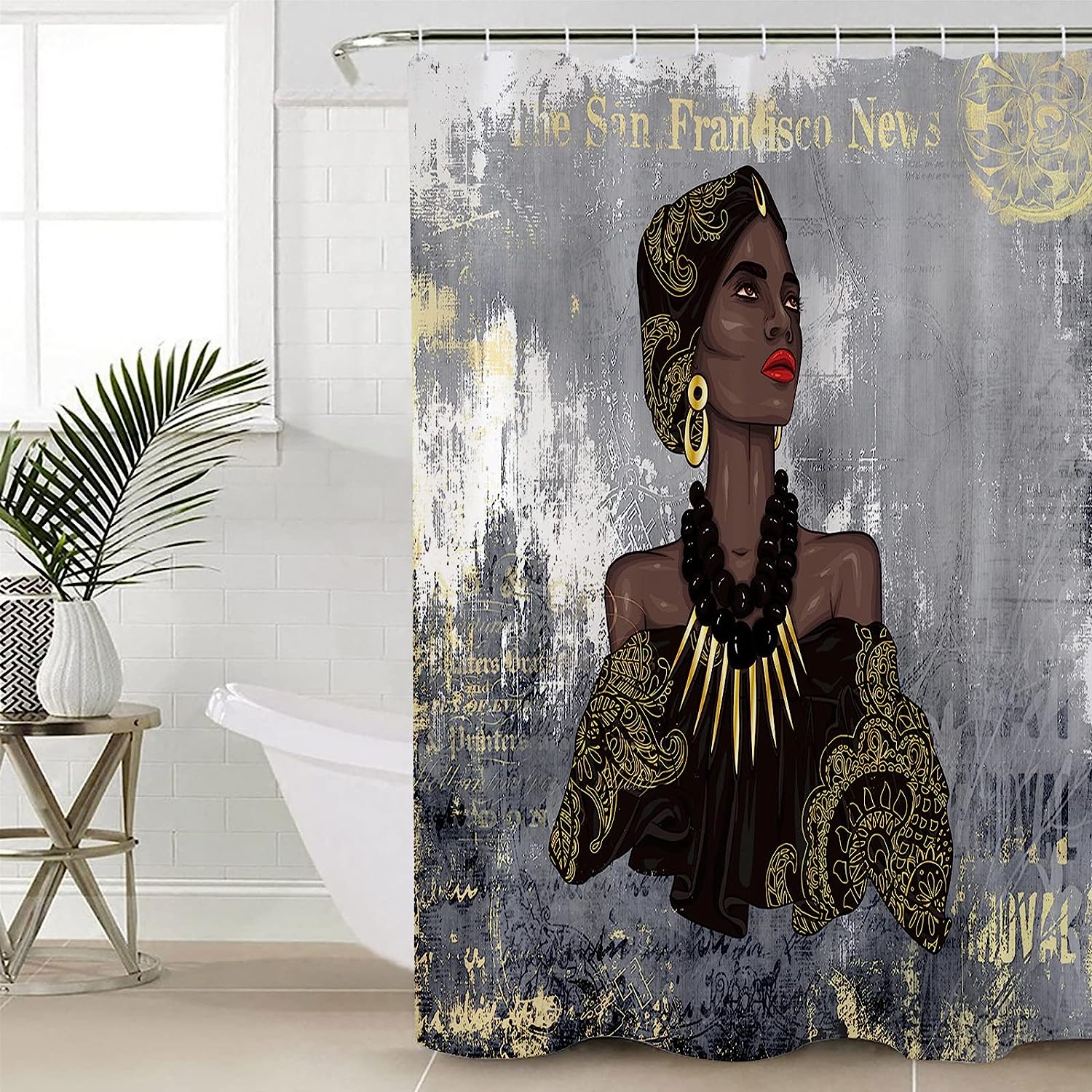 Grey Abstract Art African American Girl Shower Curtain with Unique Design