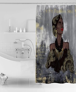 Grey Abstract Art African American Girl Shower Curtain with Unique Design