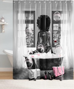 Grey African American Woman Shower Curtain for a Chic Bathroom
