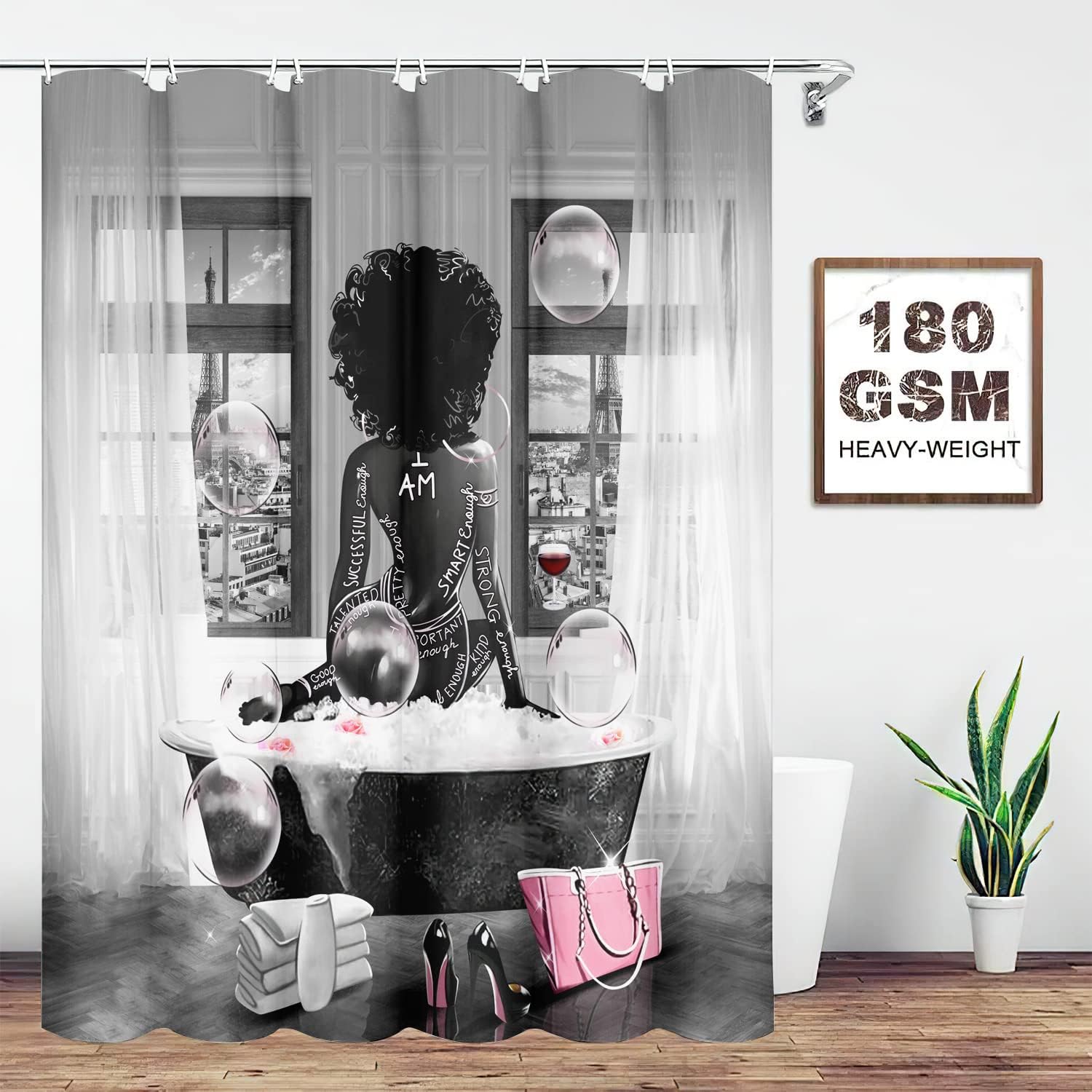 Grey African American Woman Shower Curtain for a Chic Bathroom