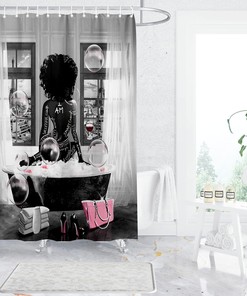 Grey African American Woman Shower Curtain for a Chic Bathroom