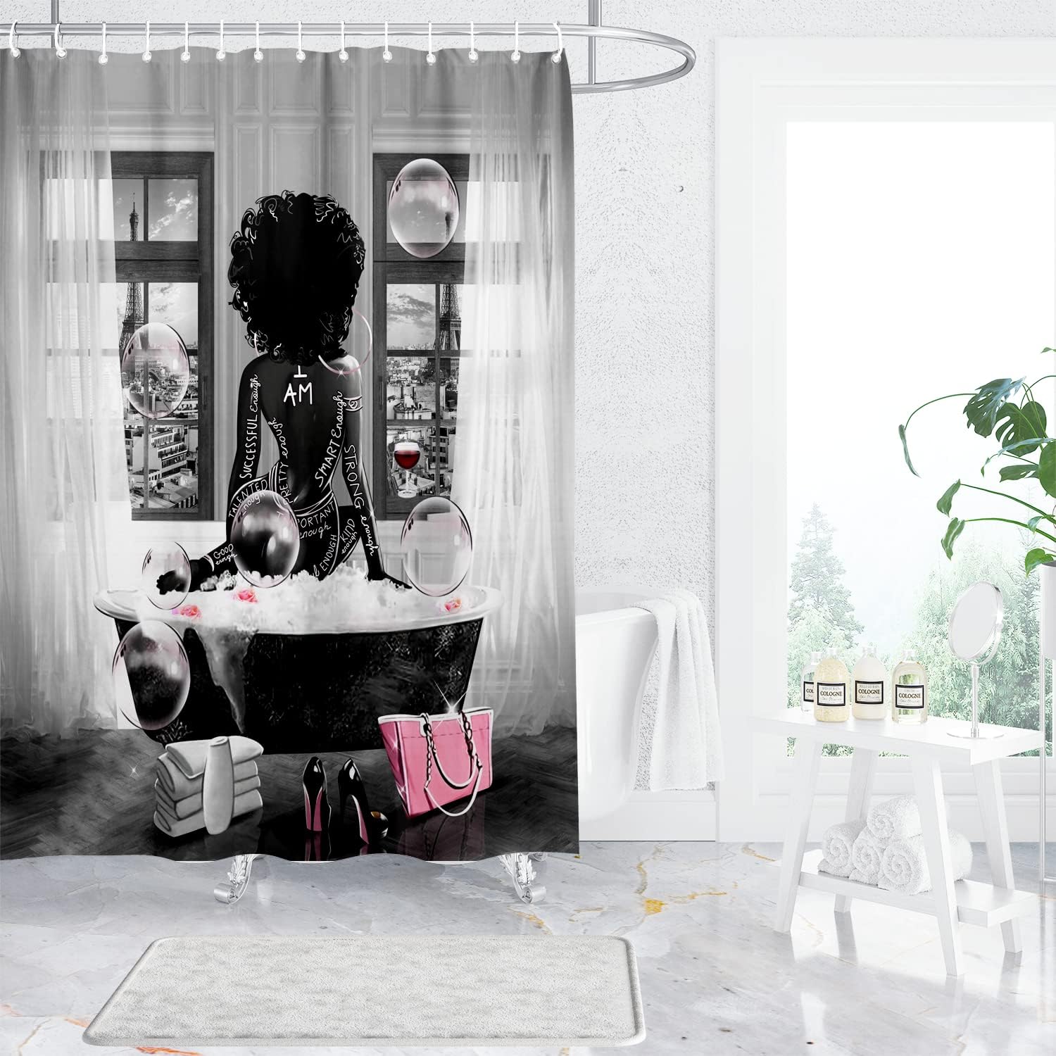 Grey African American Woman Shower Curtain for a Chic Bathroom