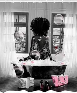 Grey African American Woman Shower Curtain for a Chic Bathroom