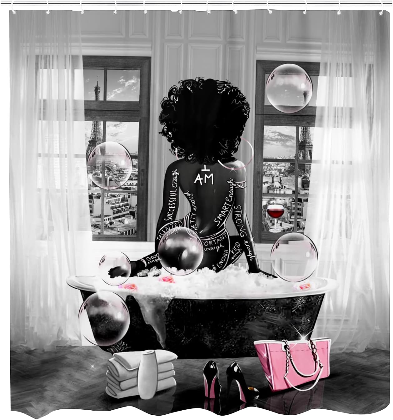 Grey African American Woman Shower Curtain for a Chic Bathroom