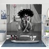 Grey African American Woman Shower Curtain for a Modern Bathroom