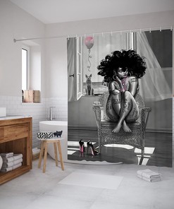 Grey African American Woman Shower Curtain for a Modern Bathroom