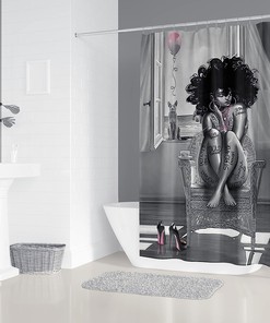 Grey African American Woman Shower Curtain for a Modern Bathroom
