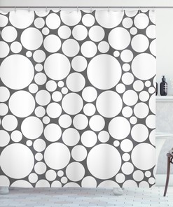 Grey And White Circle Geometric Pattern Shower Curtain For Modern Bathroom Decor