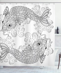 Grey And White Koi Fish Pattern Shower Curtain