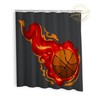Grey Basketball Shower Curtain With Orange And Red Flames - Personalized Kids Fabric Bath Decor #278