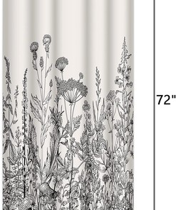 Grey Camper Shower Curtain With Botanical Vintage Engraving, Waterproof Bathroom Decor 