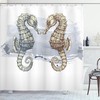 Grey Cream Seahorse Shower Curtain, Lovers In Paintbrush Artisan Technique Grunge Splash On Background