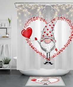 Grey Cute Gnome Red Love Heart Shower Curtain for Bathroom Decor