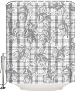 Grey Fruit Lemon Shower Curtain - Buffalo Plaid Check Bath Curtains - Washable Cloth Fabric Bathroom Decor
