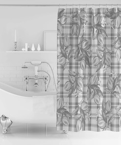 Grey Fruit Lemon Shower Curtain - Buffalo Plaid Check Bath Curtains - Washable Cloth Fabric Bathroom Decor