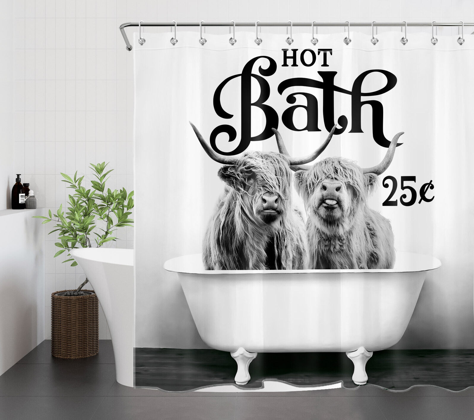 Grey Funny Word Wild Highland Cow Bathtub Shower Curtain For Bathroom Decor - Image 2